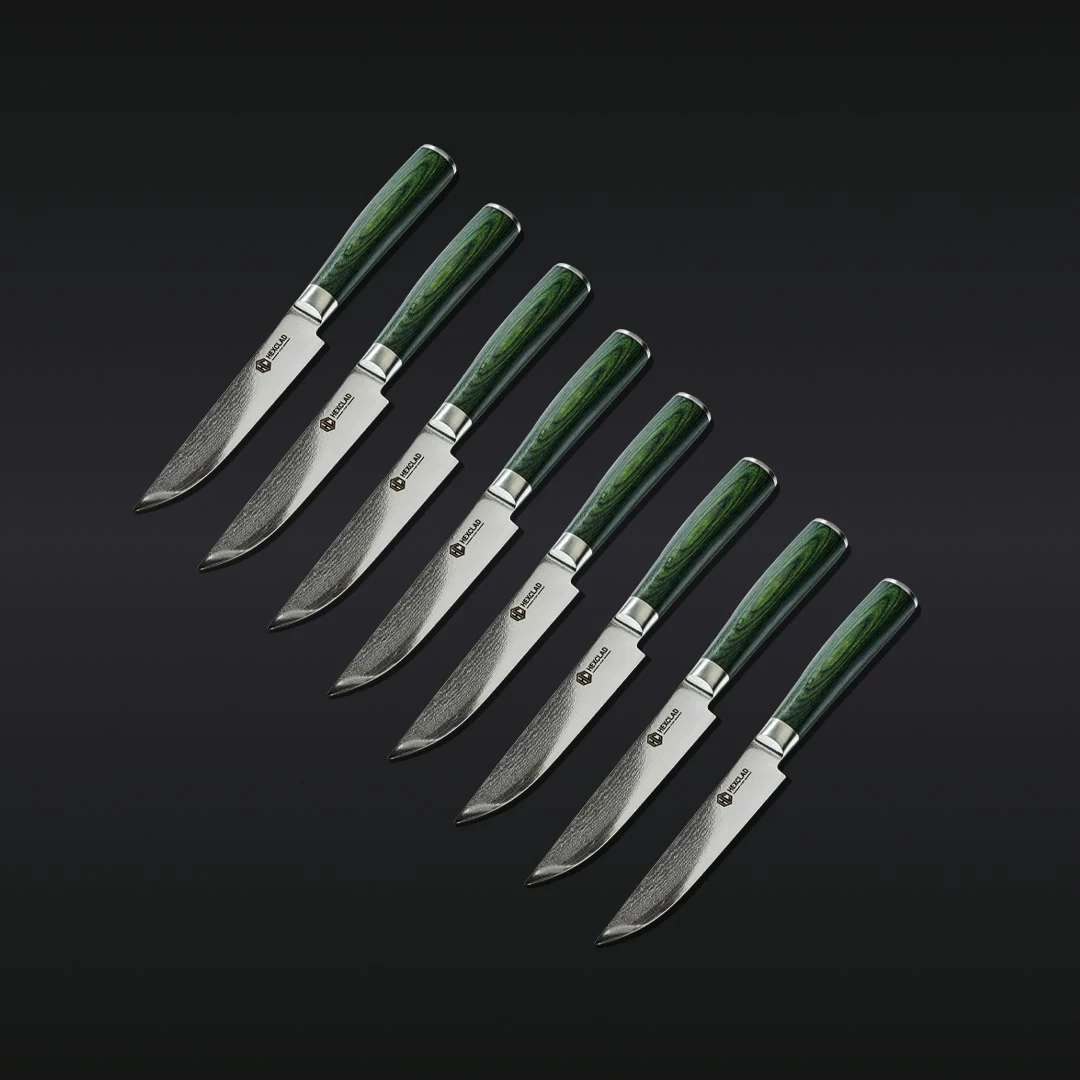 Damascus Steel Steak Knife Set, 8-pc (Green)
