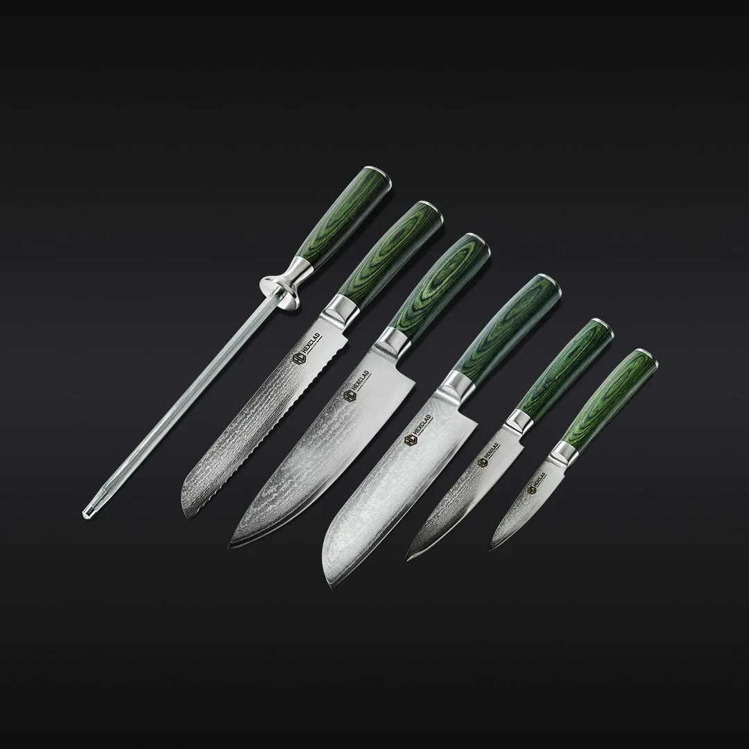 Essential Damascus Steel Knife Set, 6-pc (Green)